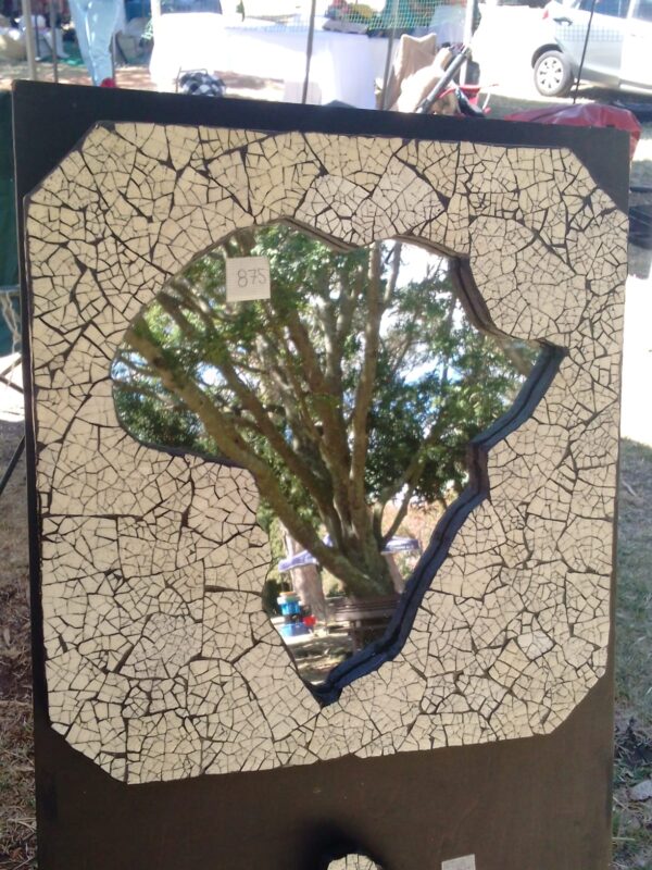 Africa Shaped Mirror with Ostrich Egg or Abalone / Pāua Shell Mosaic