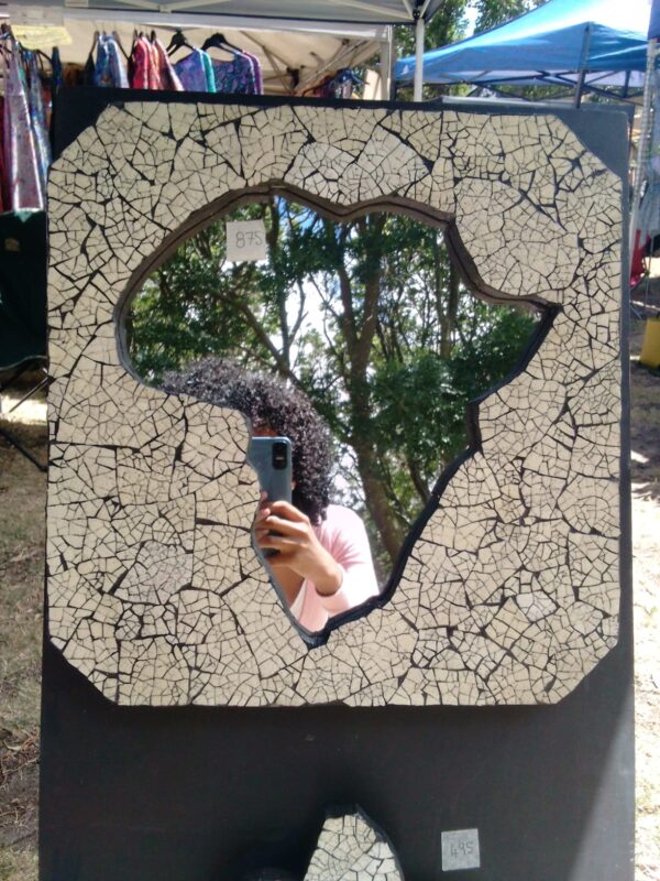Africa Shaped Mirror with Ostrich Egg or Abalone / Pāua Shell Mosaic